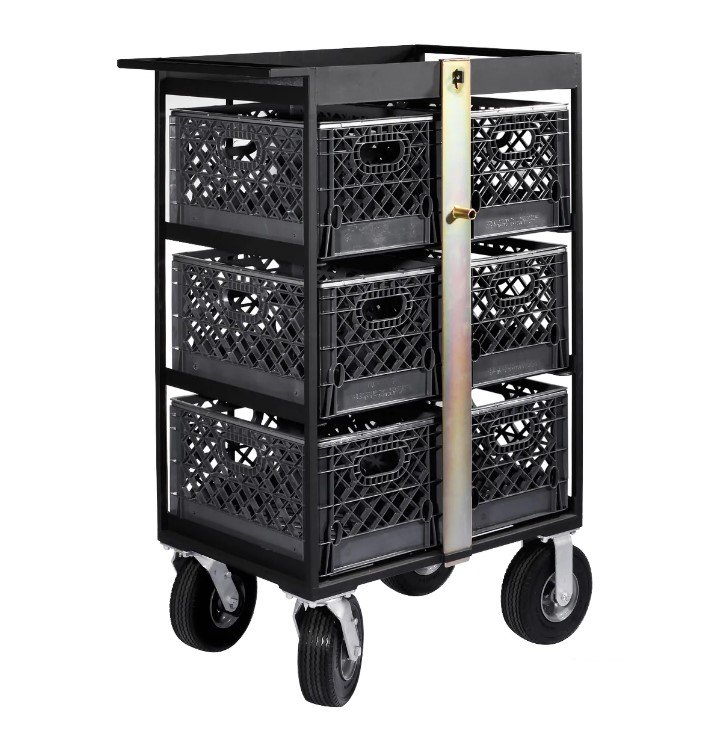 Modern 6 Place Milk Crate Cart Complete with Locking Bar — Kaye Lites Inc.