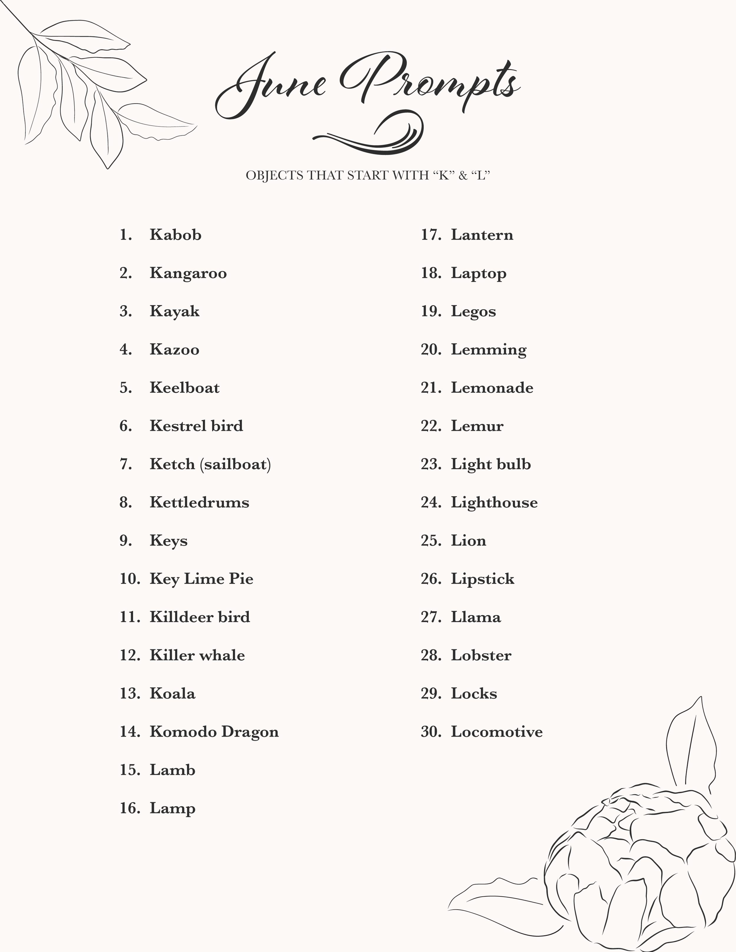 June Drawing Prompts