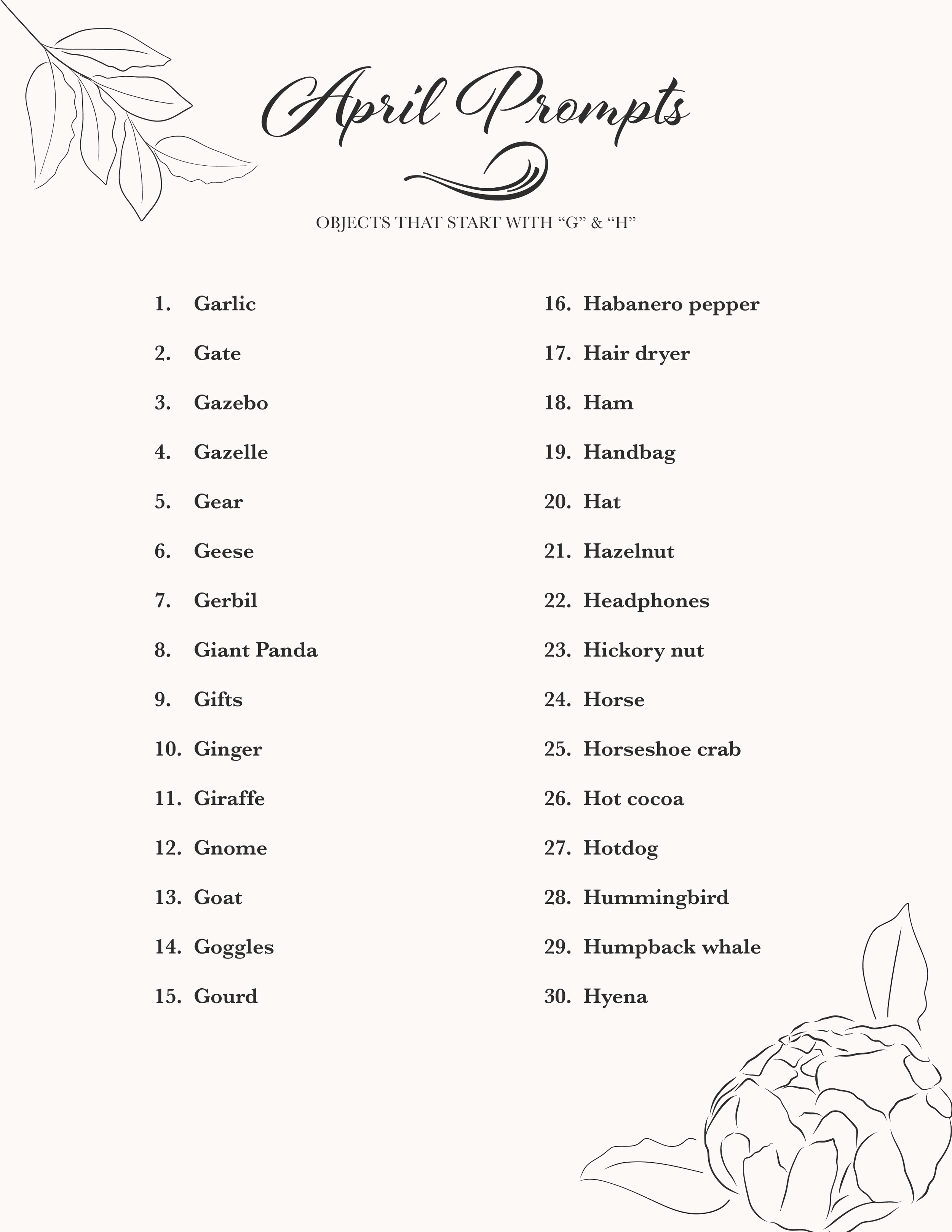 Drawing Prompts_April