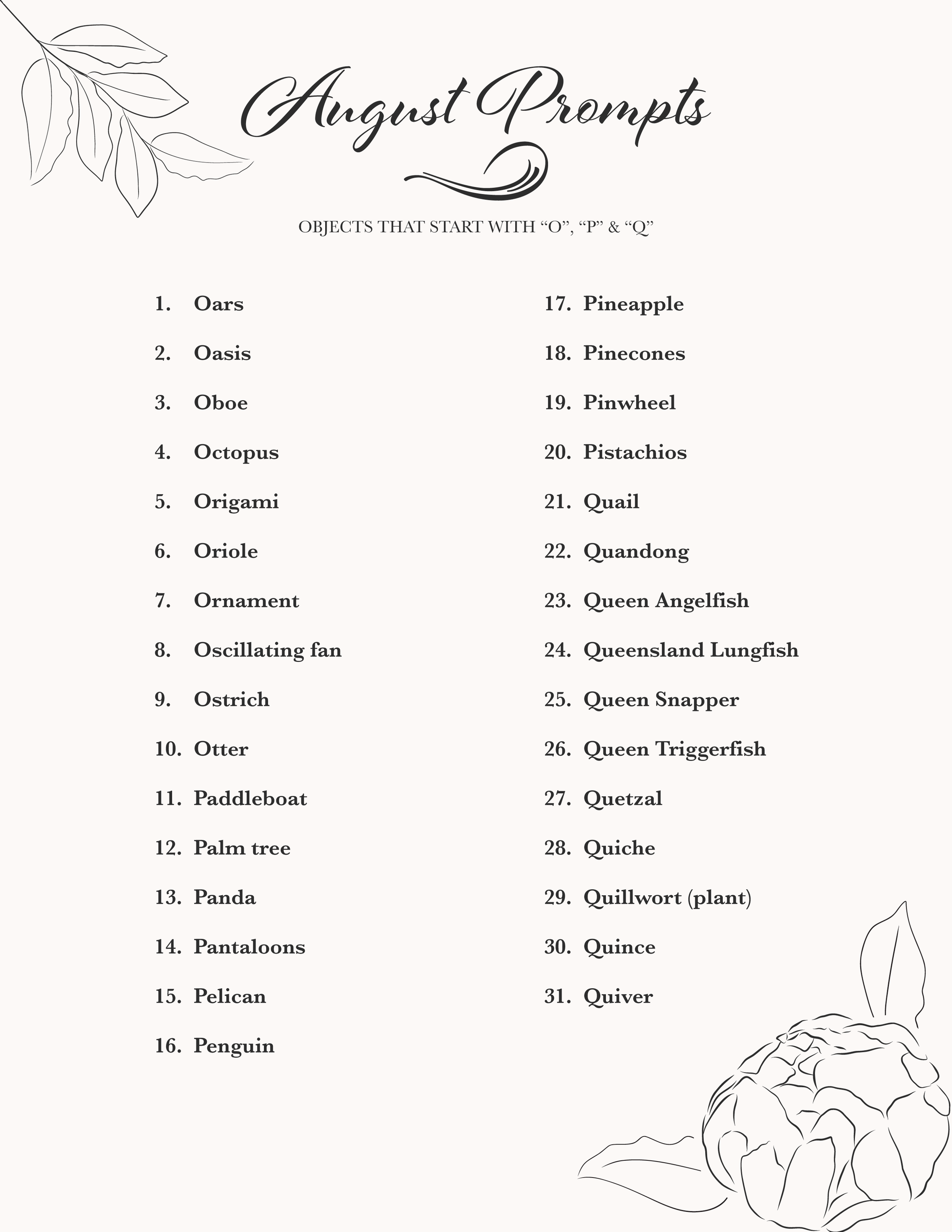 August Drawing Prompts