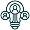 Graphic showing a lightbulb and three icons of people overlaid
