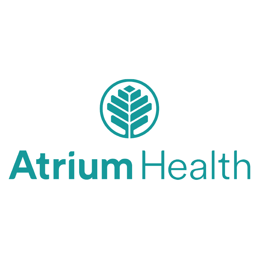 Atrium Health logo featuring a stylized leaf in a circle with the words 'Atrium Health' in teal text.