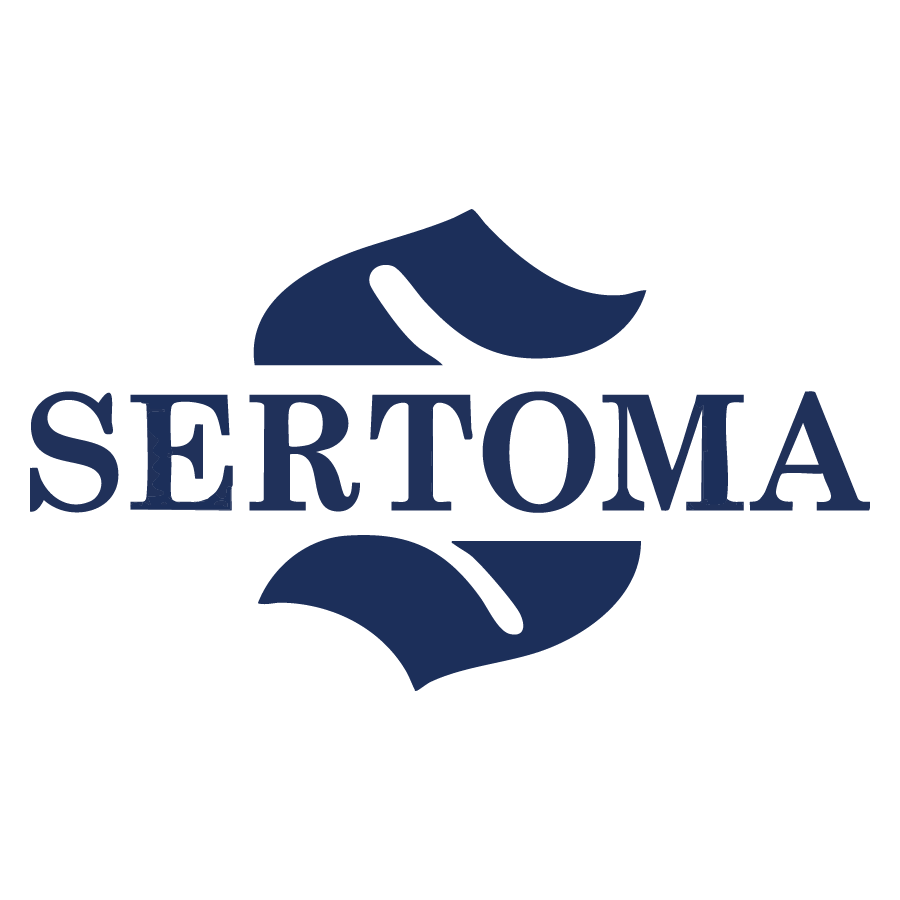 Sertoma logo featuring the word 'Sertoma' in blue capital letters with abstract blue shapes above and below.