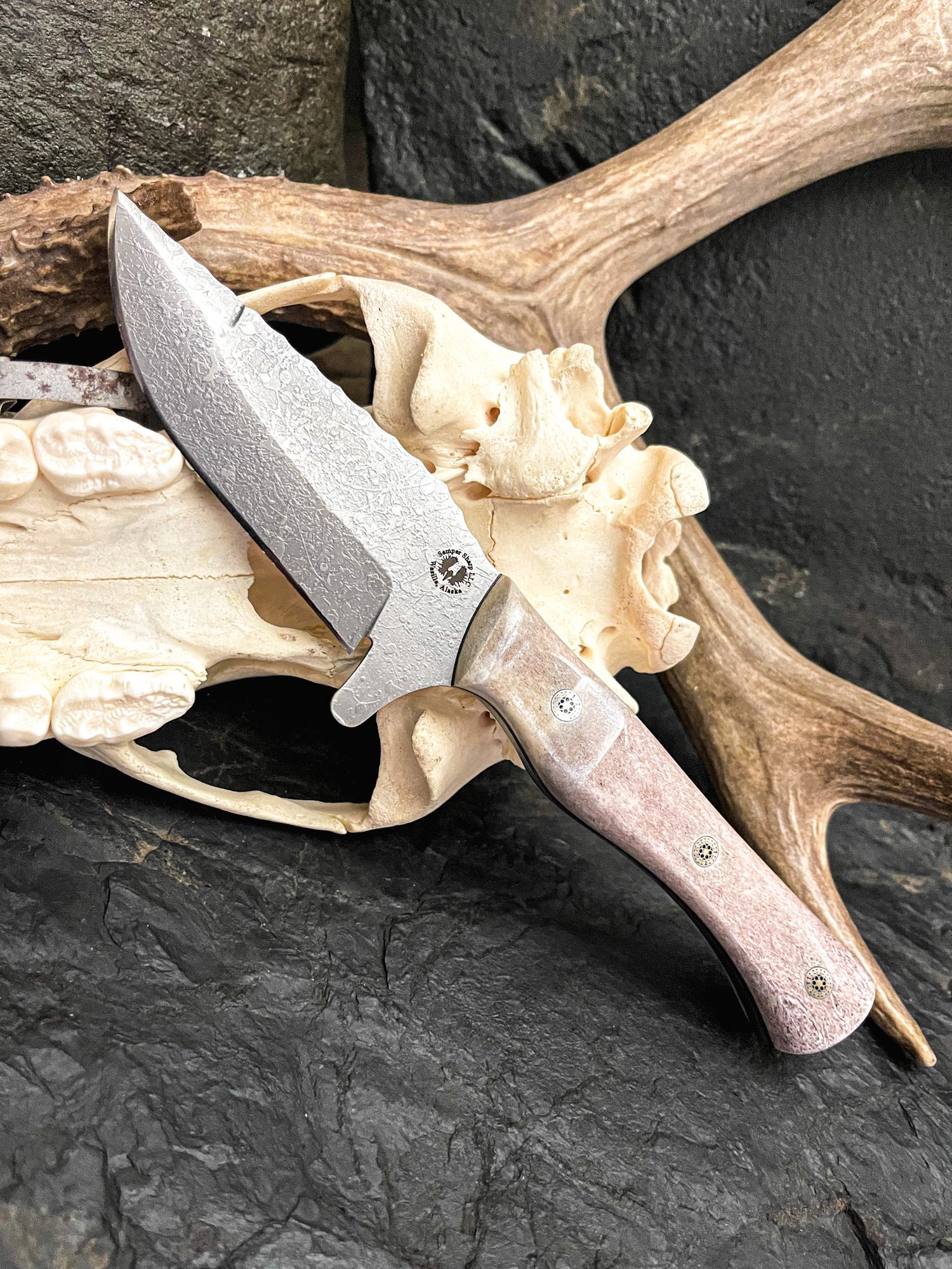 The Copper Damascus Mini Camp Tanto Knife — Semper Sharp LLC