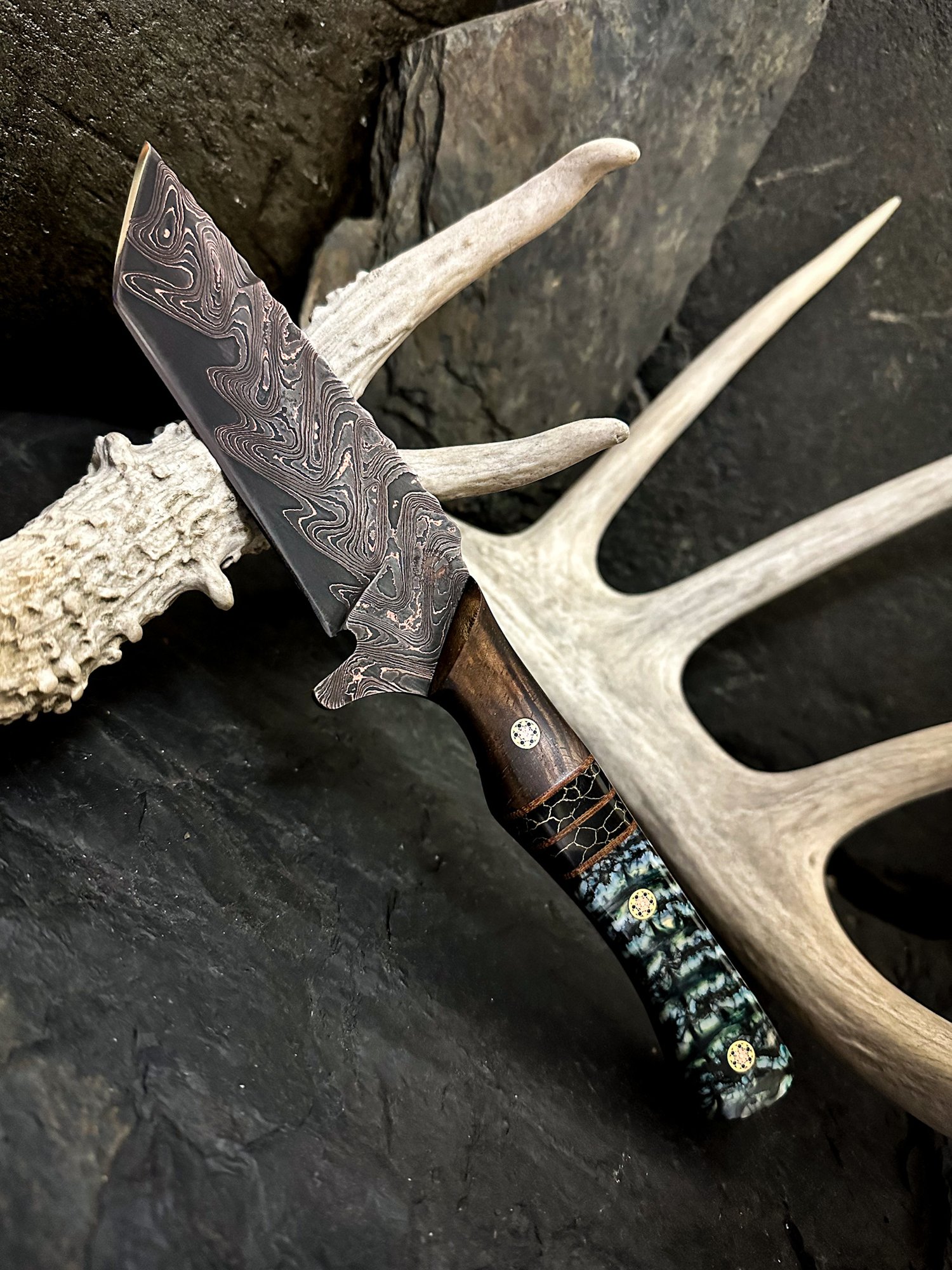 The Copper Damascus Mini Camp Tanto Knife — Semper Sharp LLC