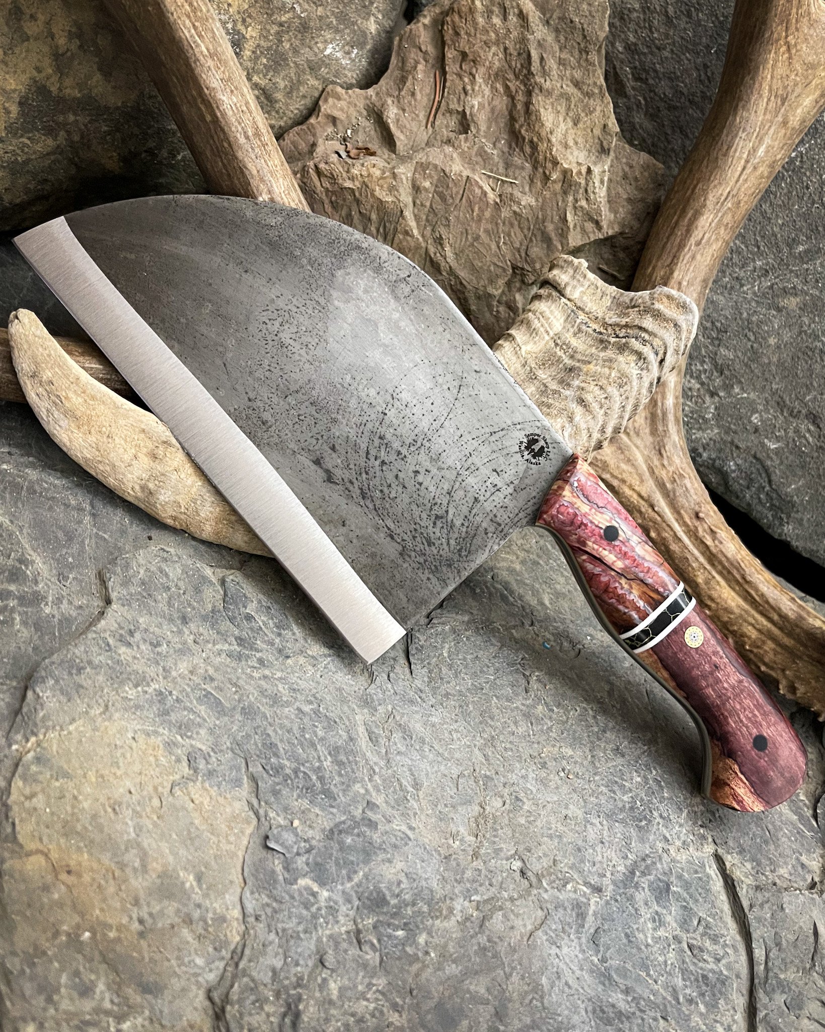 Handmade - Serbian Chef Cleaver Knife - Hand Forged Knife - Sunset Yel