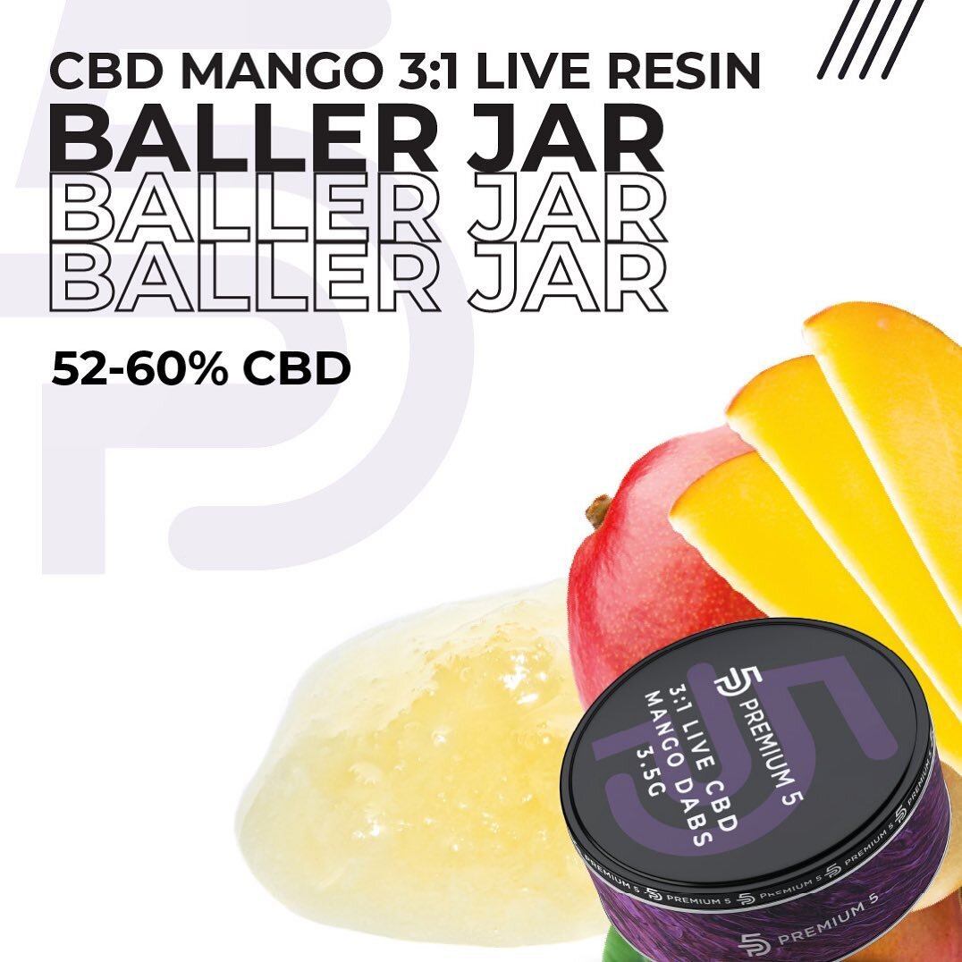 Introducing Premium 5 CBD Mango 3:1 Live Resin Baller Jars. 🙌

Dive into delicious mango and tropical flavours, insane terpene content, plus a massive 3.5g of total extract. 👀 All of that is paired with a remarkable 3:1 CBD to THC profile. 

Now av