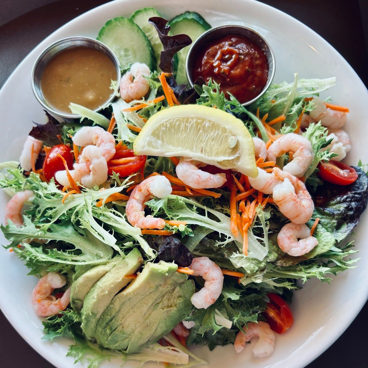 TC's Pub has updated our menu with some great new items like our Shrimp &amp; Avocado Salad &mdash; mixed greens, tomato, cucumber, avocado, shrimp meat &amp; seafood sauce. DROOL 🤤
.
TC's Pub is OPEN for lunch and dinner weekdays from noon-10pm (ki