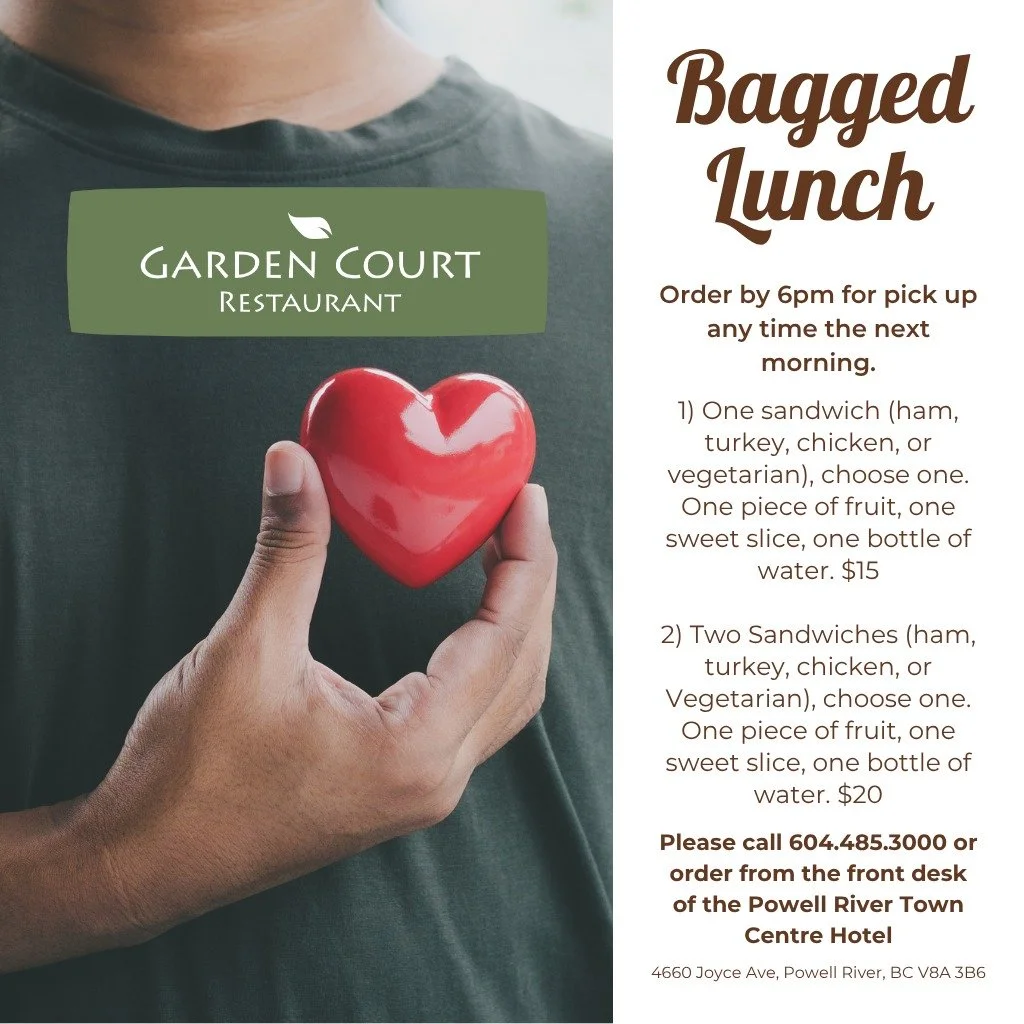 Bagged lunches are not just a convenient option; they can be a delightful and nutritious way to fuel your day. 

Order your bagged lunch today by visiting Powell River Town Centre Hotel, or call 604.485.3000