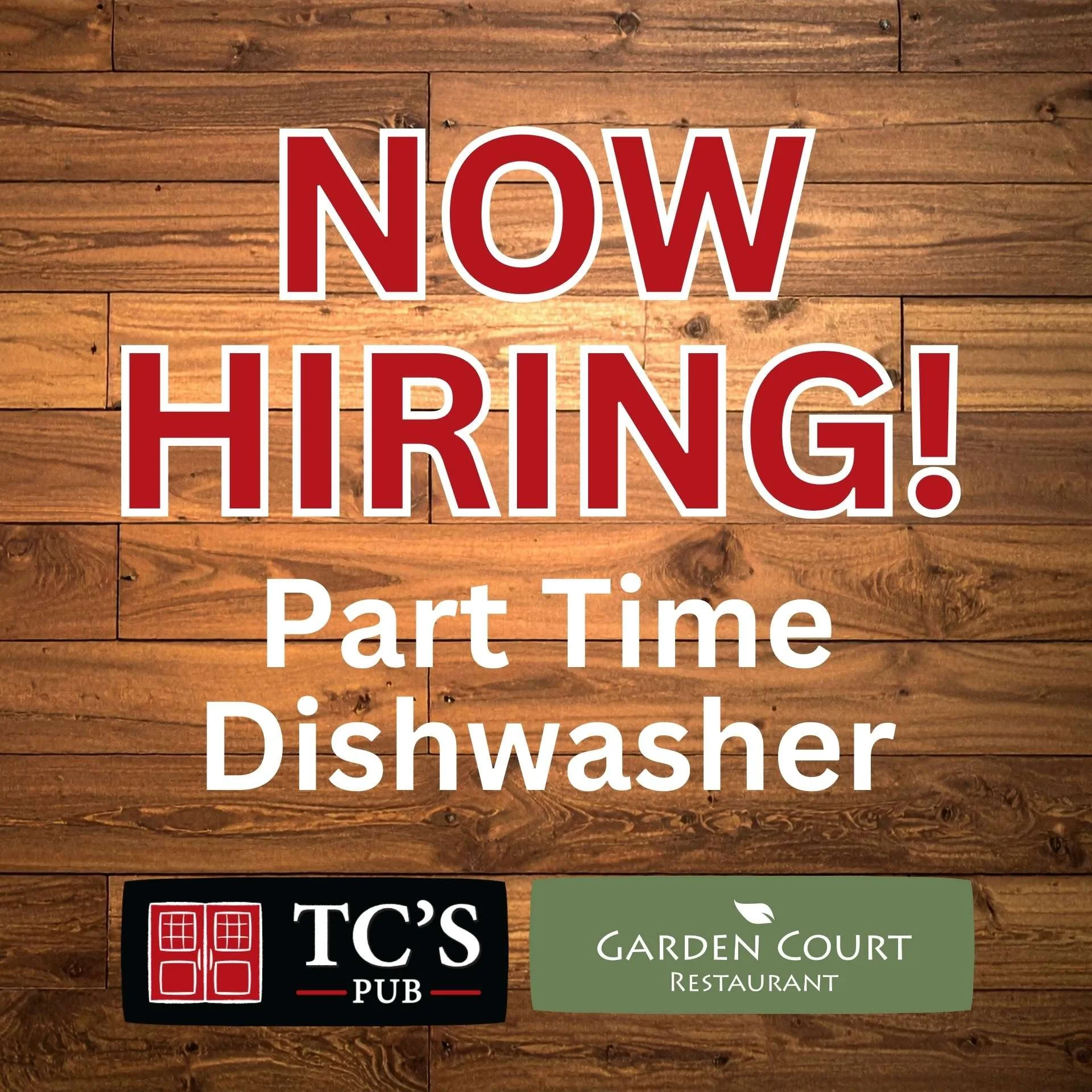 Position: Dishwasher - Part Time
Department: Food &amp; Beverage - TC&rsquo;s Pub
Hours: Saturday, Sunday and Monday 9am-3pm + Tuesday 5-10 pm 
Hourly Rate of Pay: $17.39/hour

Requirements:
- Be reliable and able to work in a team environment
- Be a