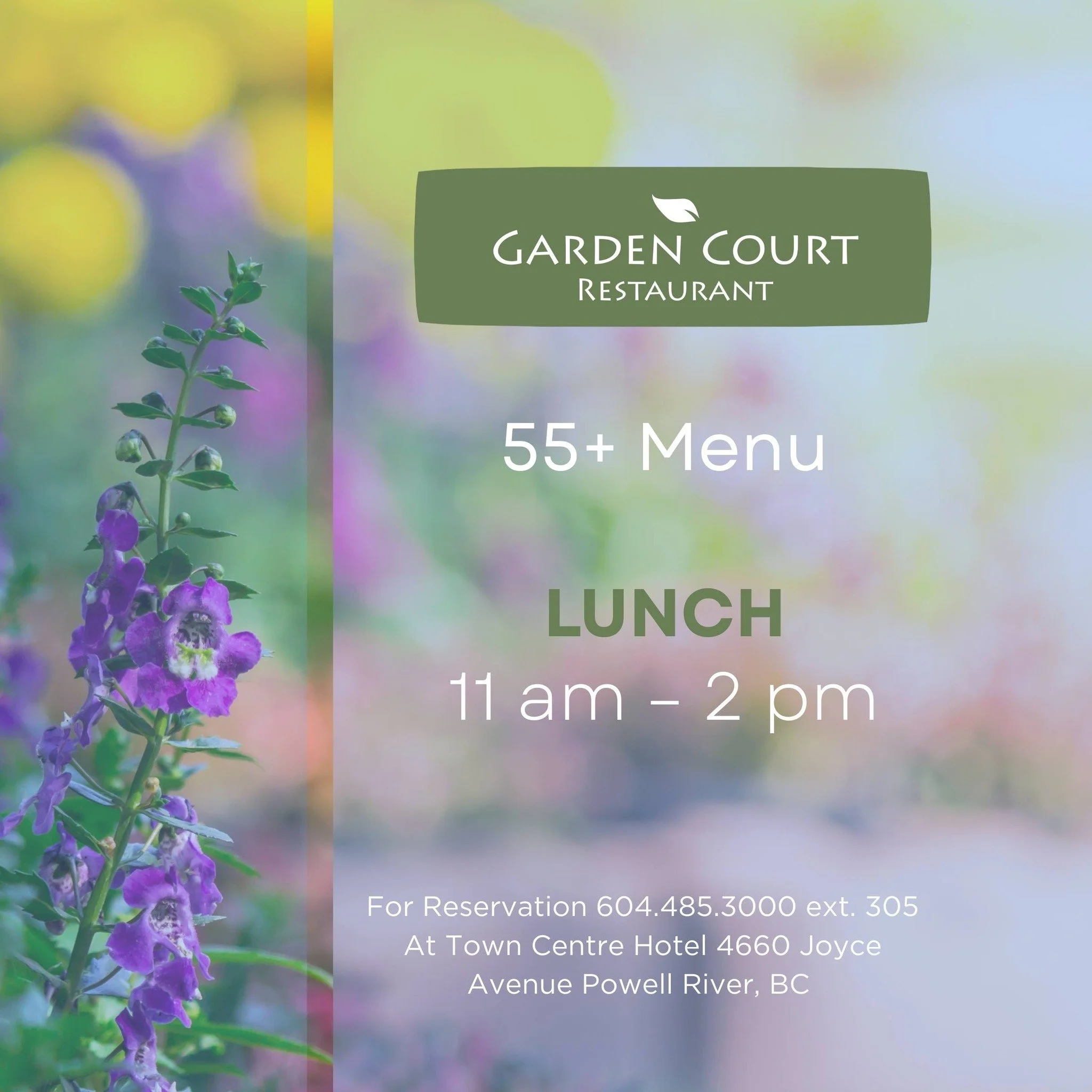 Garden Court at TC Hotel offers 6 perfectly priced lunch items celebrating those 55+.
For our full menu, please visit www.tcspub.ca/garden-court
