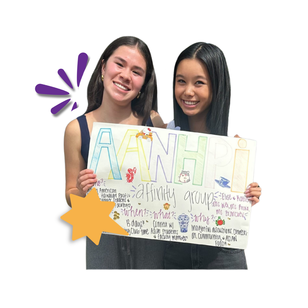 asian american girls holding a sign of a aanhpi affinity group they started