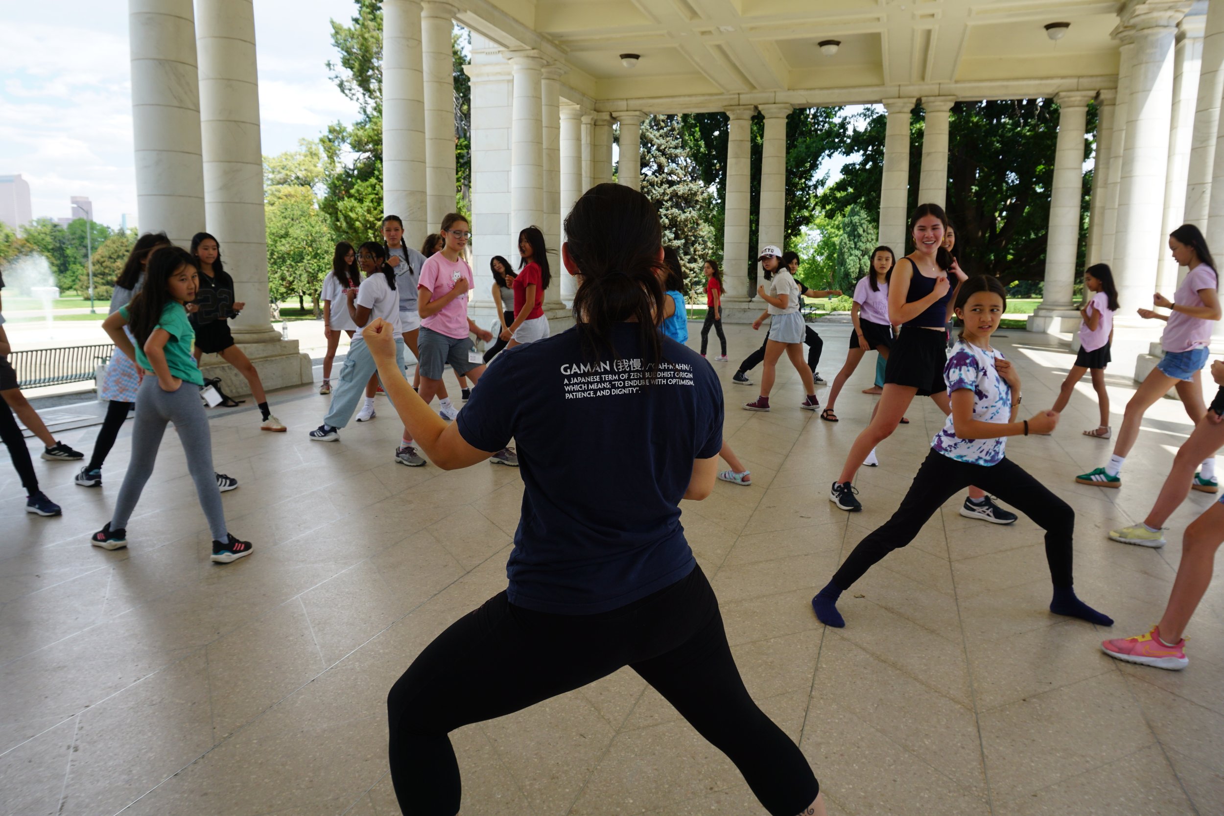 Akemi Tsutsui-Kunitake teaching Karate workshop to AGI students during RepresentAsian Matters 2025