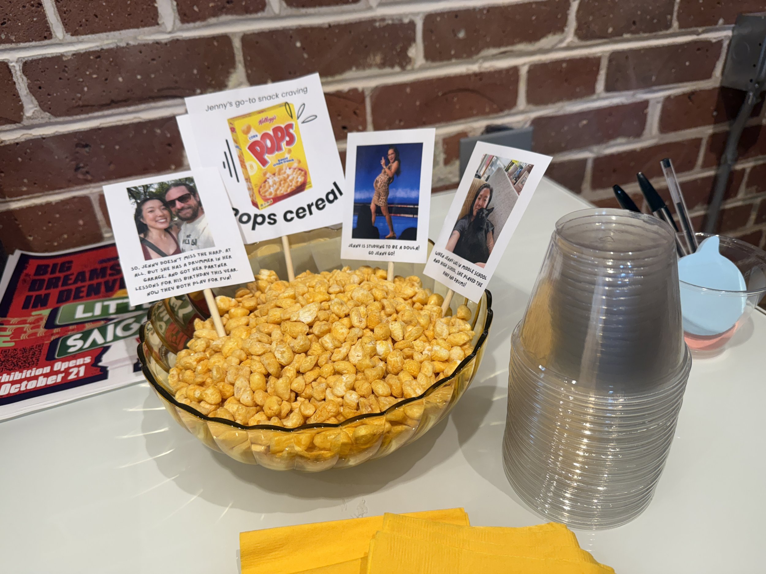  bowl of pops cereal with paper with fun facts 