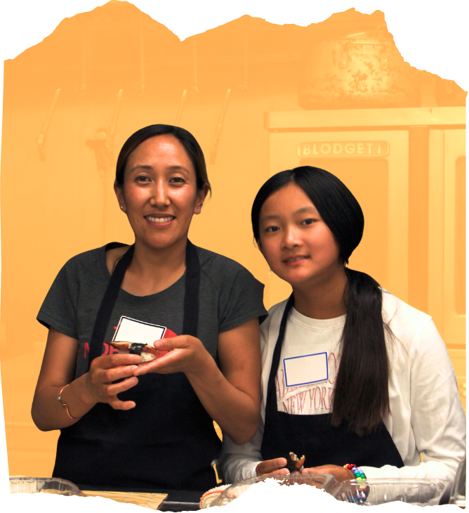 asian american native hawaiian pacific islander gender-expansive youth and mentor making sushi during asian girls ignite sushi making event