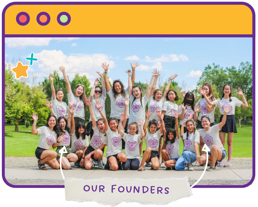 graphic of group photo pointing to asian girls ignite's founders