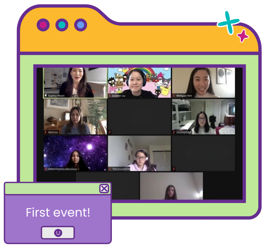 graphic of zoom meeting of asian girls ignite's first event