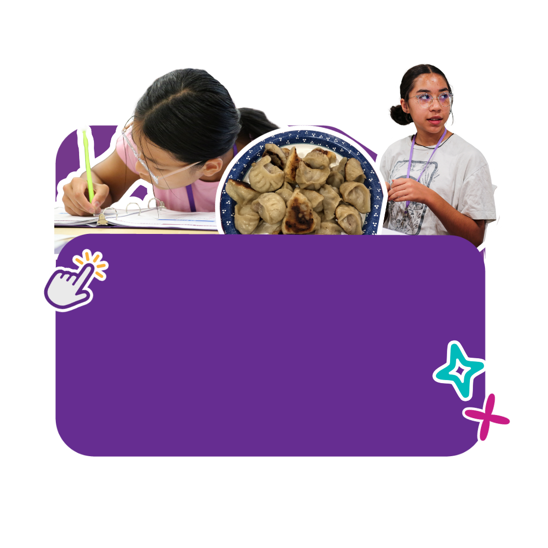 asian american girls learning in workshop with a plate of dumplings