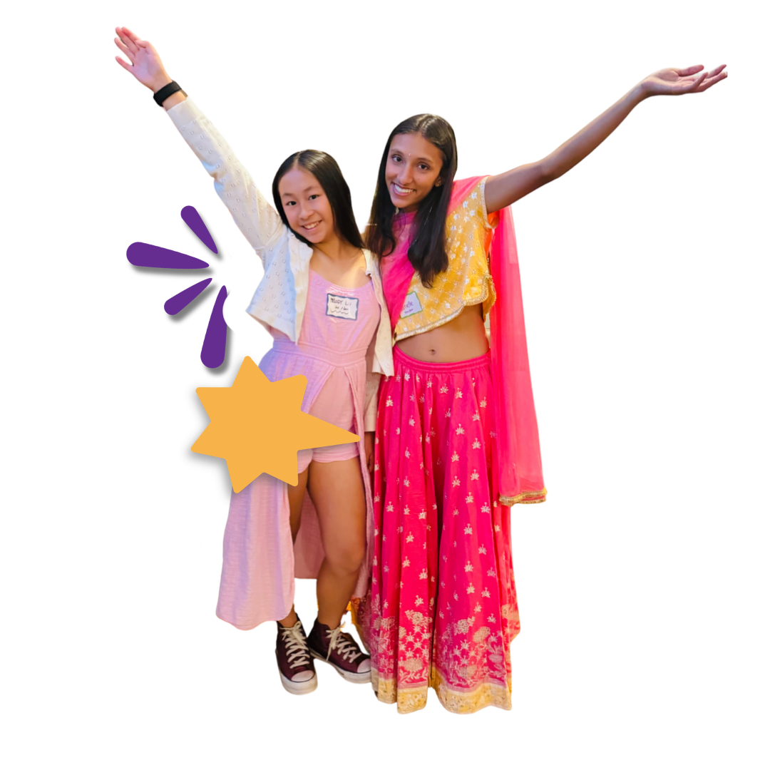 asian american girls with hand in the air