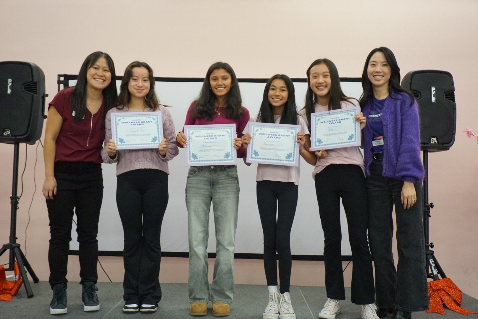 asian girls ignite 2025 Wellness Grant Recipients smiling with founders joanne liu and mehgan yen