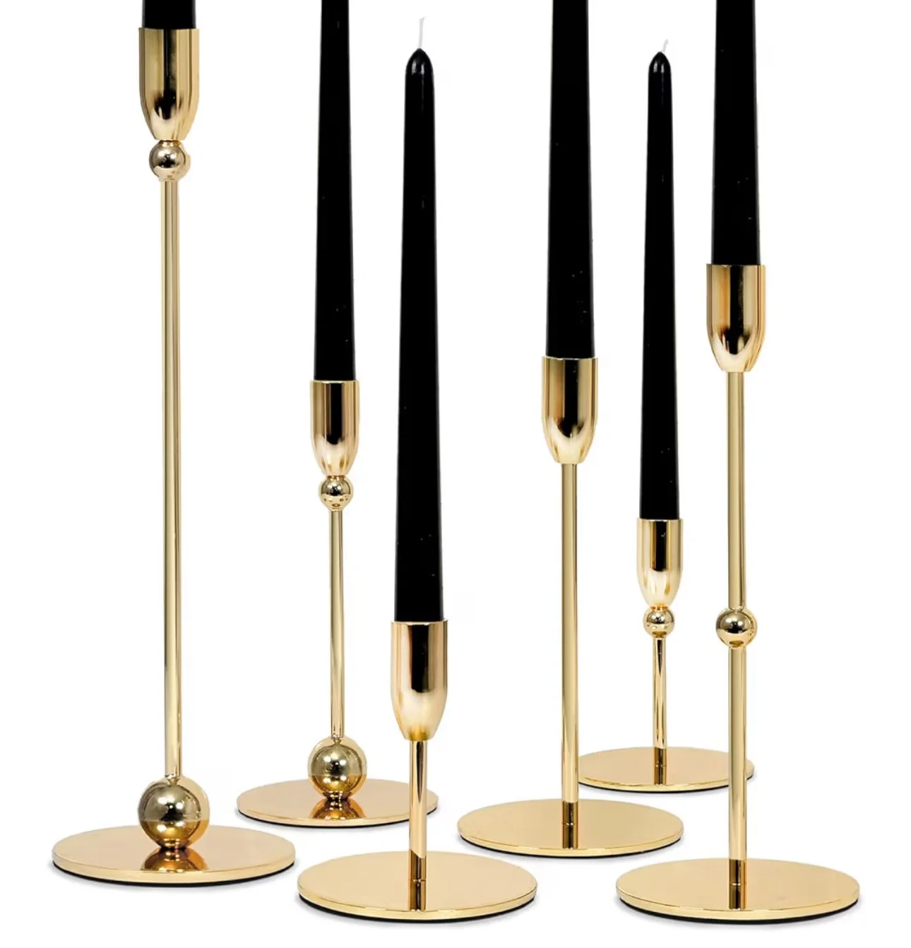 6 Piece Metal Gold Candlestick Holders