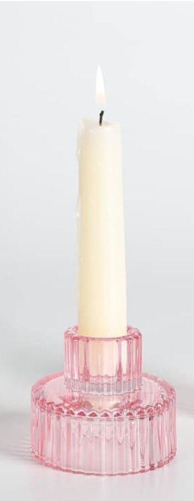 Pink Ribbed Candlestick & Tea Light Holder