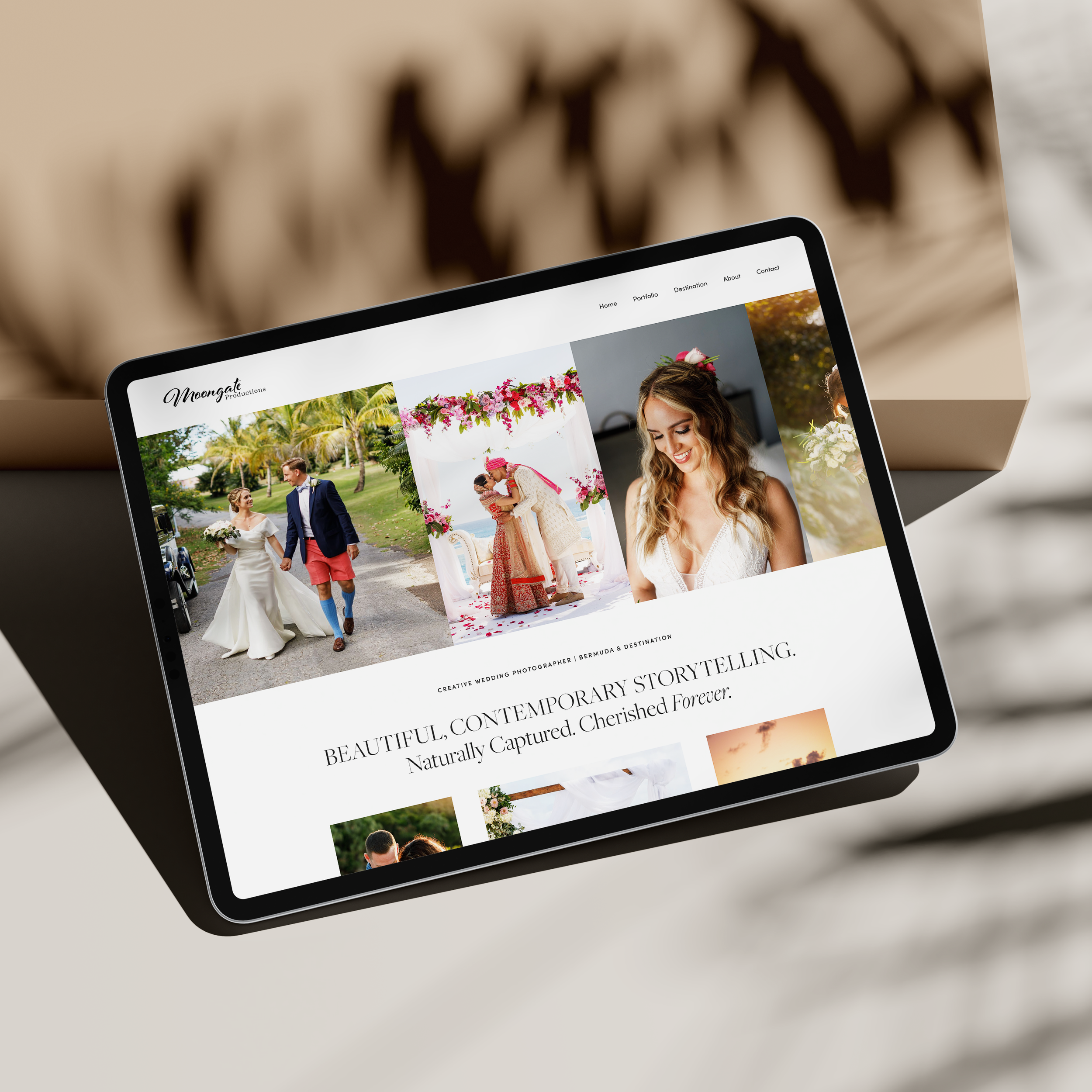 Custom website design by NinthMind for a photography business in Bermuda. Editorial-inspired layout with clean navigation and modern visuals, designed to elevate a creative service-based brand.