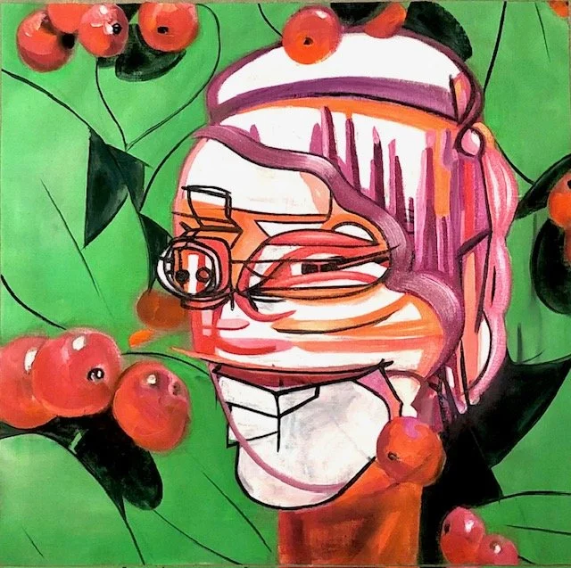 Green with Red Apples (Portrait Series) 30 x 30", oil on linen, 2025