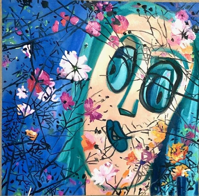 Blue Eyes a Poppin' , 2024, Oil on linen, 33x33"