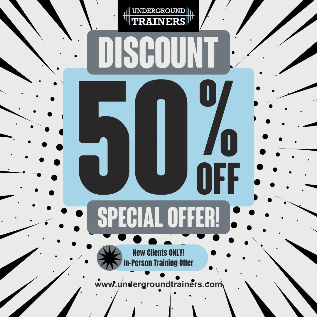 Still happening!

50% OFF all Personal Training Packages for In-Person Training in our new Wallington, NJ studio.

Please contact info@undergroundtrainers.com for more information.
:
:
:
:
:
*New Clients Only
**Not for virtual packages

#undergroundt