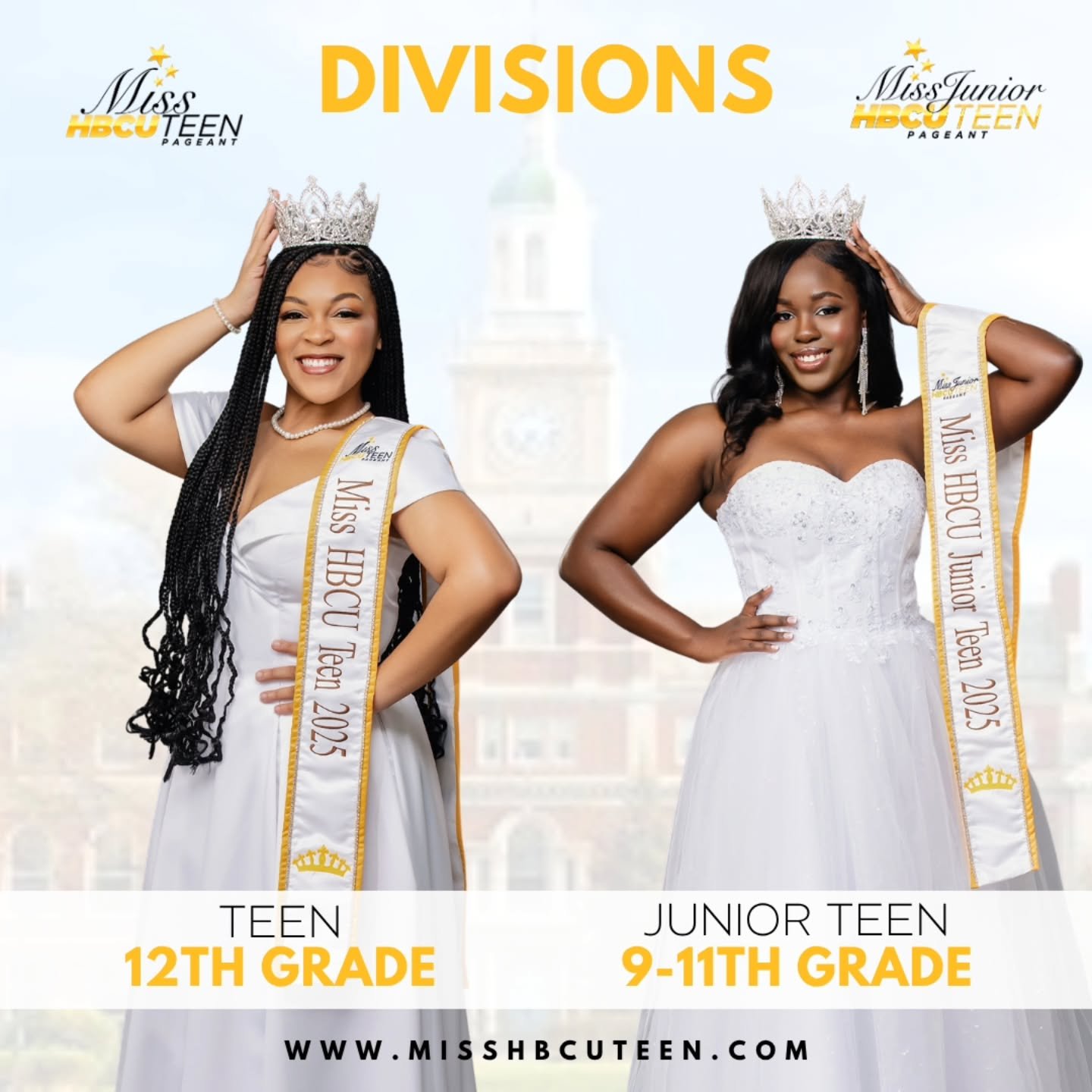 👑 Hey High School Queen, it&rsquo;s YOUR season!

Applications are officially OPEN for the
@misshbcuteen &amp; @misshbcujuniorteen pageant 💙💛

🎓 If you&rsquo;re in high school and starting to think about college (especially HBCUs 👀), this experi