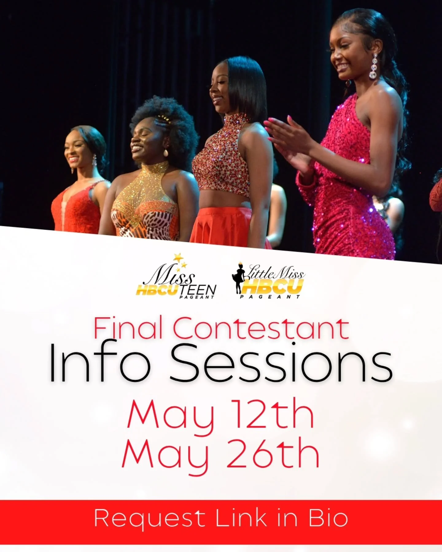 🚨 Last Call 
👑 Be sure to join us at an upcoming info session to learn more about the pageant, meet our Queens &amp; ask the Directors any questions you may have!
@misshbcuteen @littlemisshbcu

⏰️Applications Close Soon

👸🏾 Learn more in our bio 