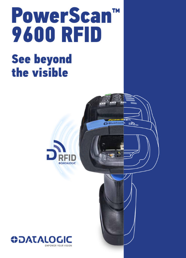 powerscan 9600 rfid handhel graphic with the text see beyond the visible