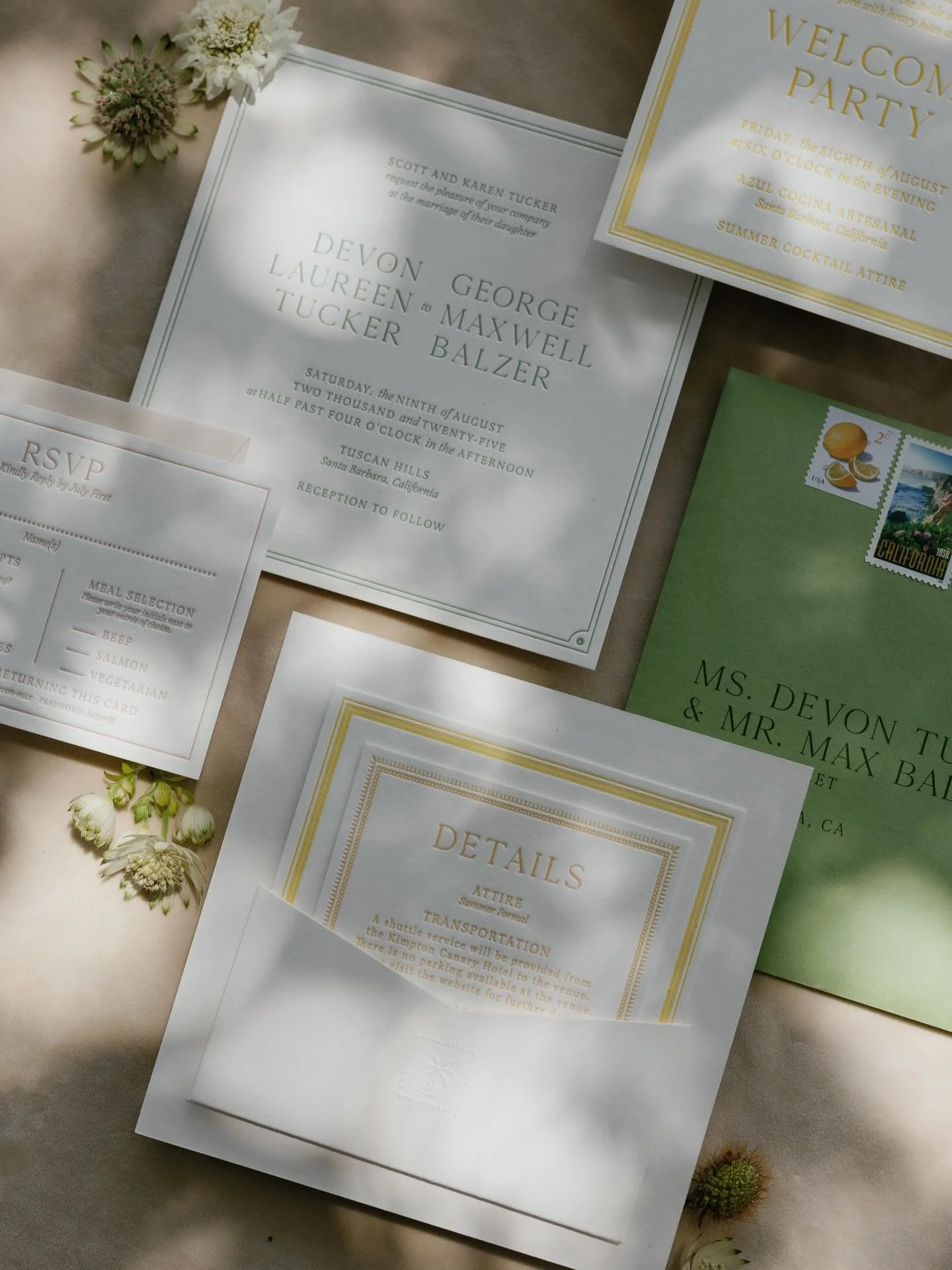 A well placed pocket can do wonders 💌 D+M wanted a simple but elegant design that reflected their effortlessly elevated style. We wanted subtle nods to California coastal aesthetic with natural citrus tones and retro surf culture roots - something t