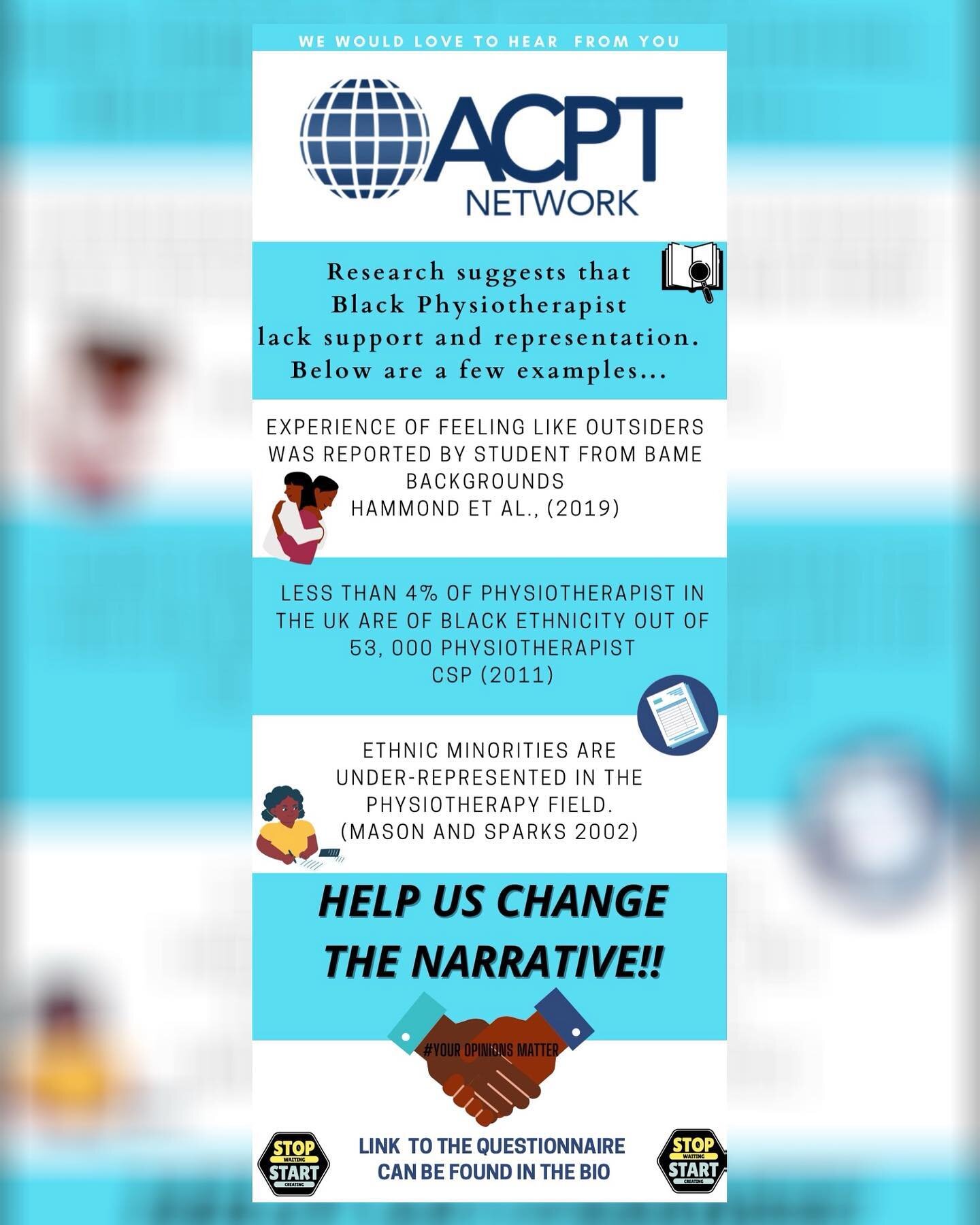 ✨ Help us be part of the narrative! ✨
⠀
 🔹Link in bio 🔹
⠀
⠀
⠀
#acptnetwork #youropinionmatters #representationmatters #physiotherapists #BlackAHP #makingadifference #forusbyus #research #ahp #explore #explorepage