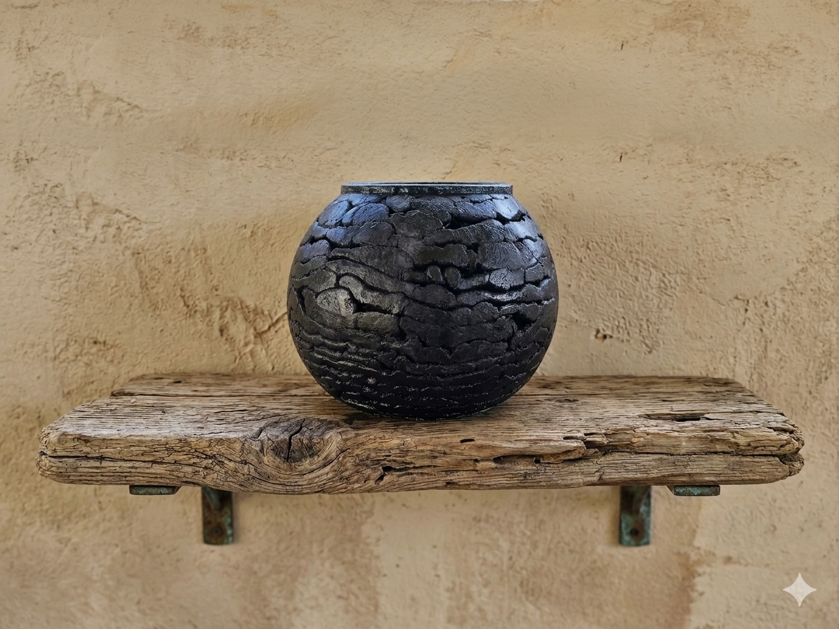 The Obsidian Sphere: 9" Sculptural Vessel