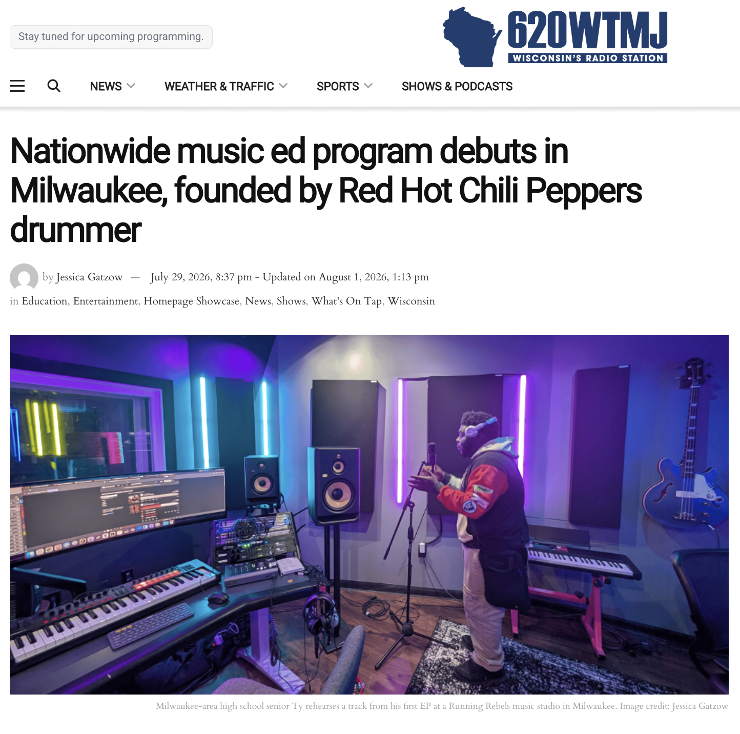 Nationwide music ed program debuts in Milwaukee, founded by Red Hot Chili Peppers drummer