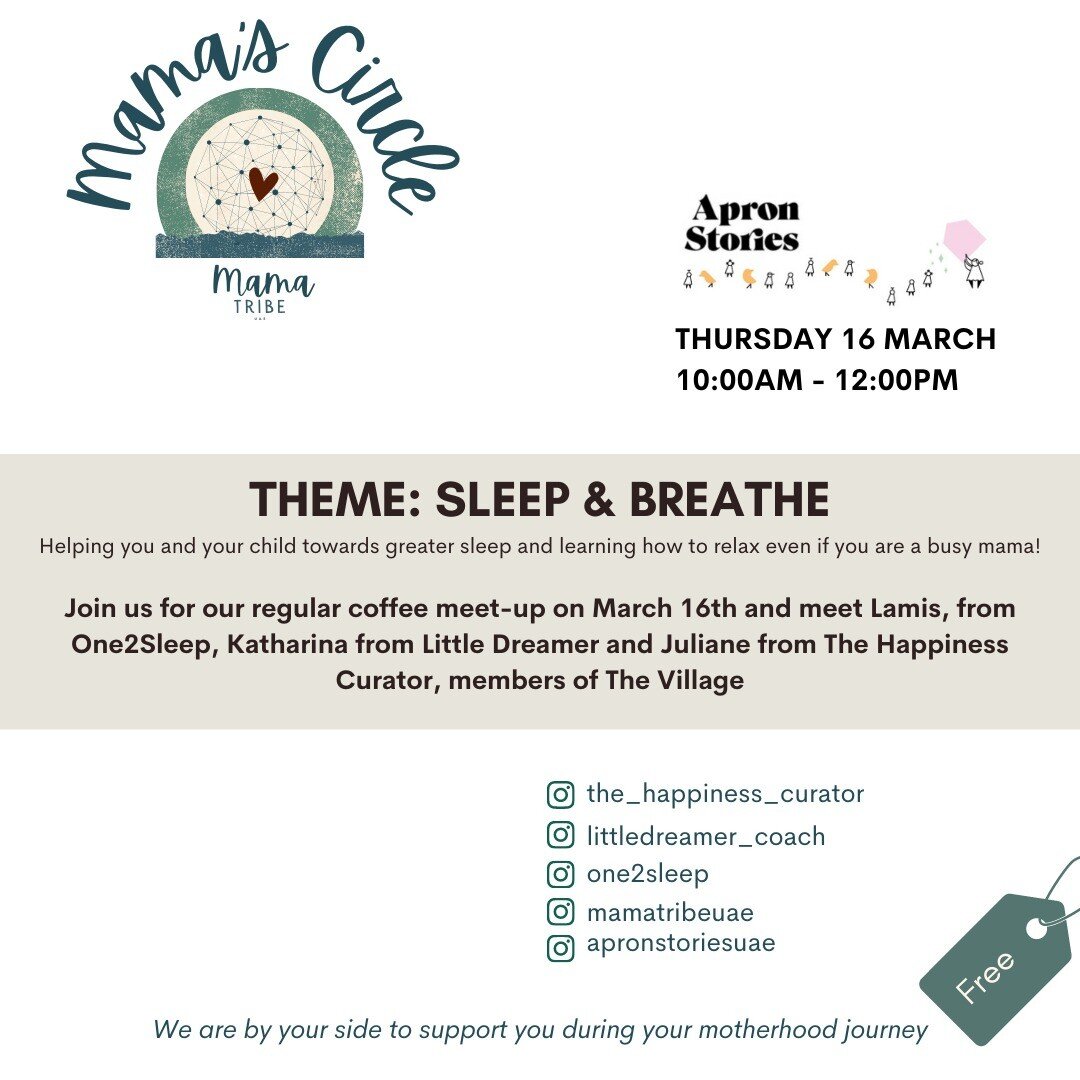 Mama's Circle 💛

Come join us for our Abu Dhabi coffee morning at Apron Stories Raha Mall from 10:OOam on March 16th ☕

The theme will be Sleep &amp; Breathe! Katharina from @littledreamer_coach and Lamis from @_one2sleep are preparing a small works