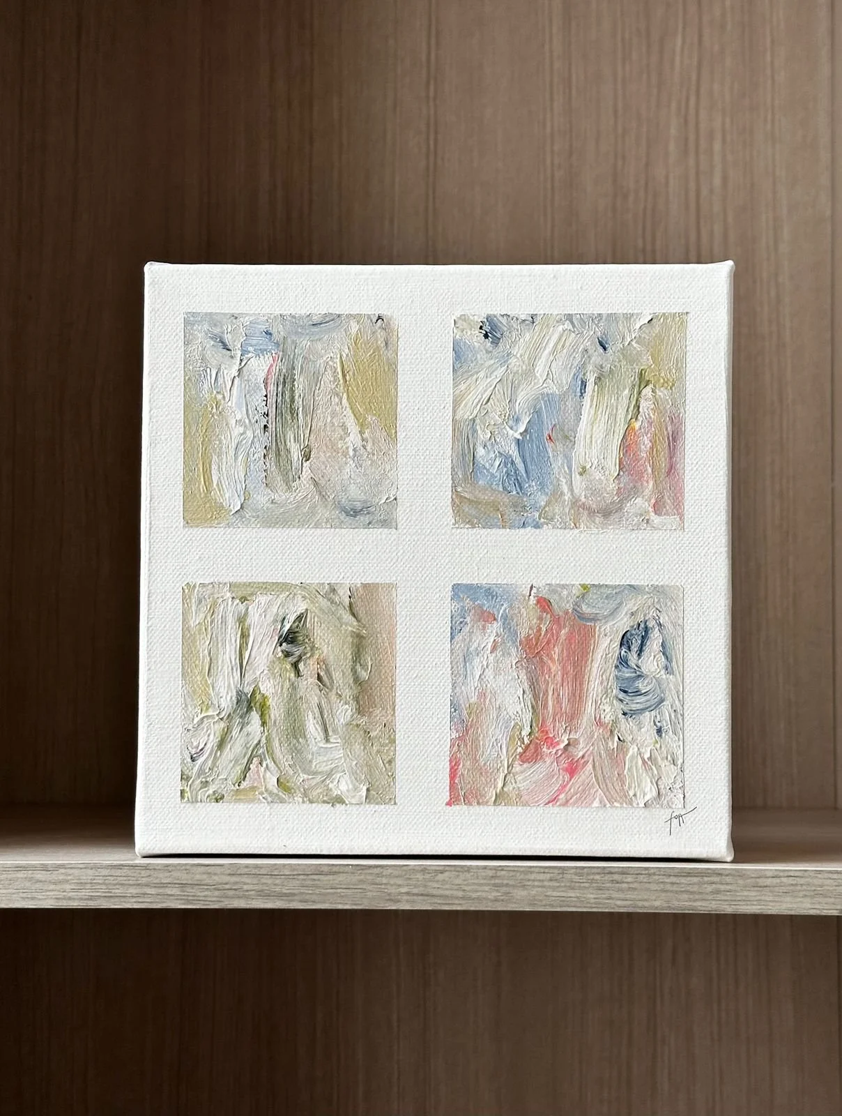 Artista: Florence Ortiz 
Titulo: Untitled (Grey/blue) 
Serie: Fragmentos
Medidas: 20 x 20 cm
Técnica: Mixed media over canvas