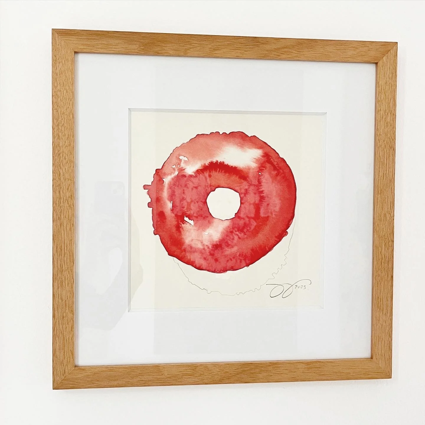 Artista: Jorge Mazariegos 
Titulo: Dona Cadmio
Serie: Naturaleza pop
 Medida: 25.40 x 25.40 cm
Técnica: Acuarela sobre papel de acuerela con marco de madera