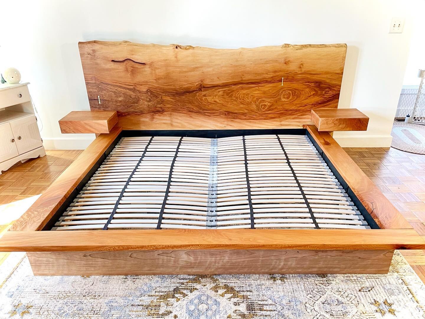 Custom built this king-sized Sycamore bed for a dear client in Austin, TX. The headboard is made with a single Sycamore live edge slab. The bed sides and drawers were made from wood from the same tree for a perfect grain match. Finished in hand rubbe