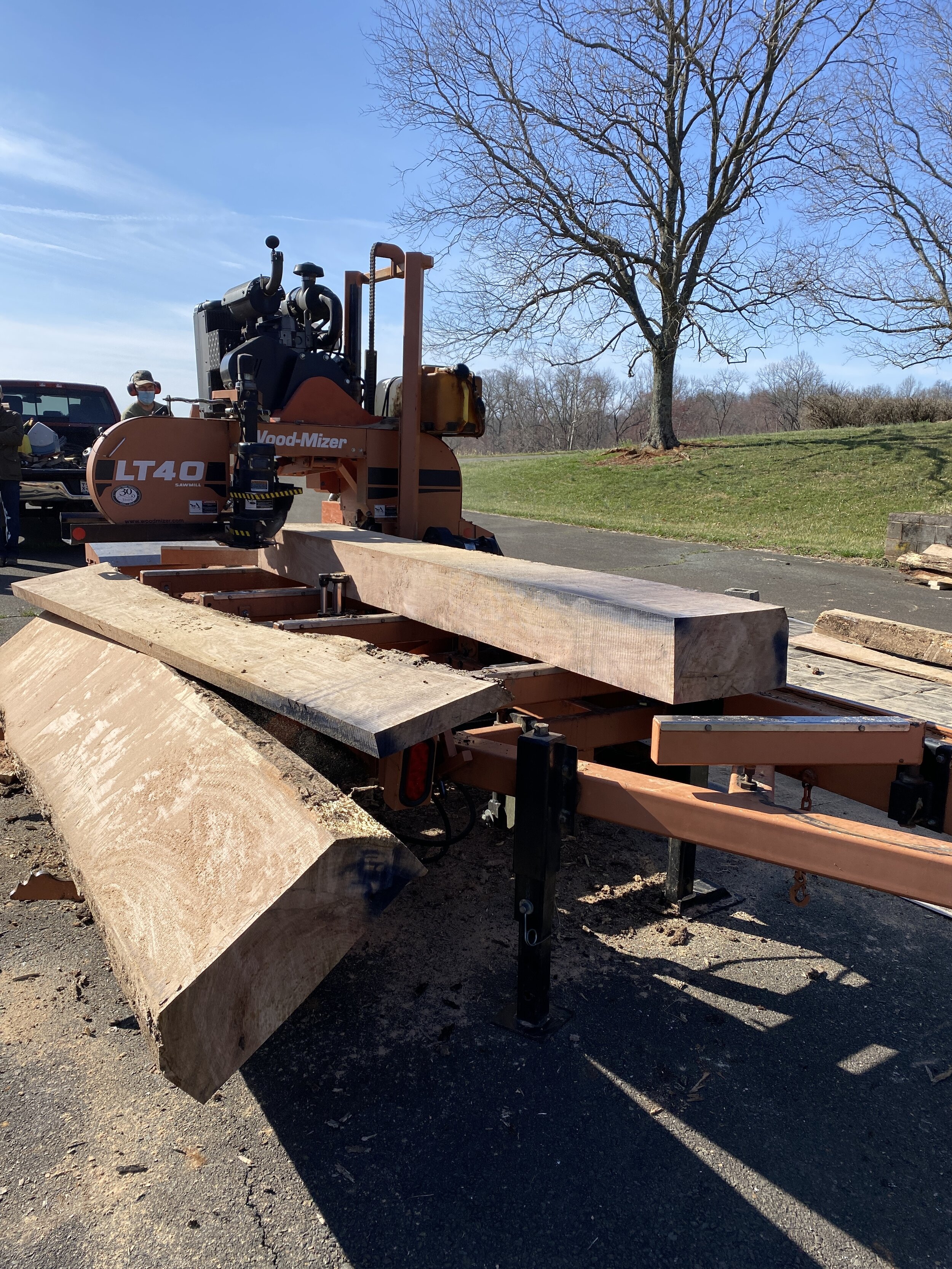 Red Oak being processed at UVA saw milling day at Morven Farms.