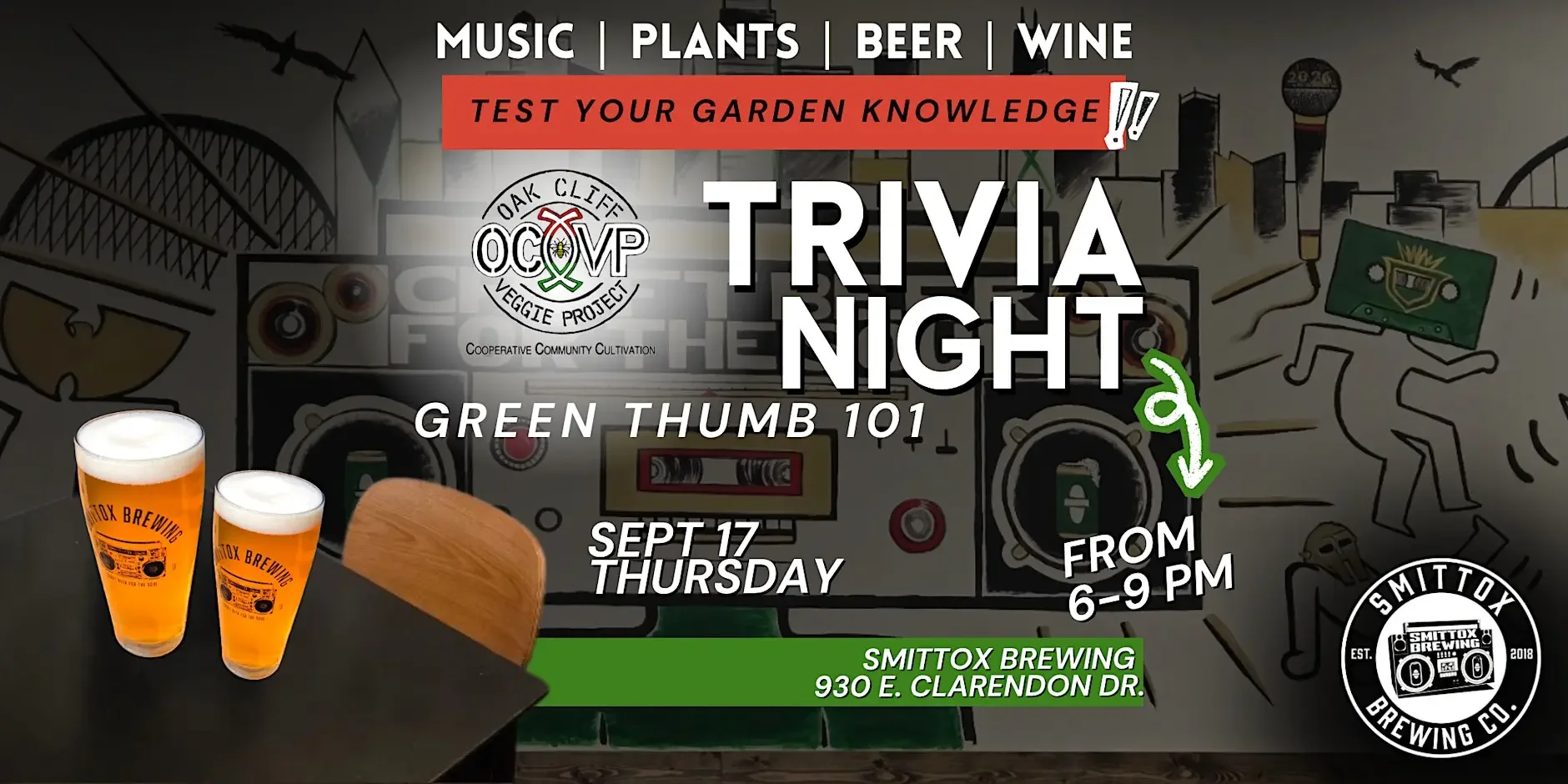 Green Thumb Trivia Night with Smittox Brewing and Oak Cliff Veggie Project