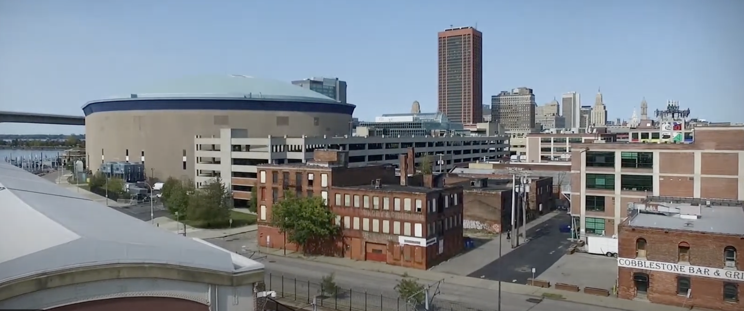 Anchoring the Cobblestone District.