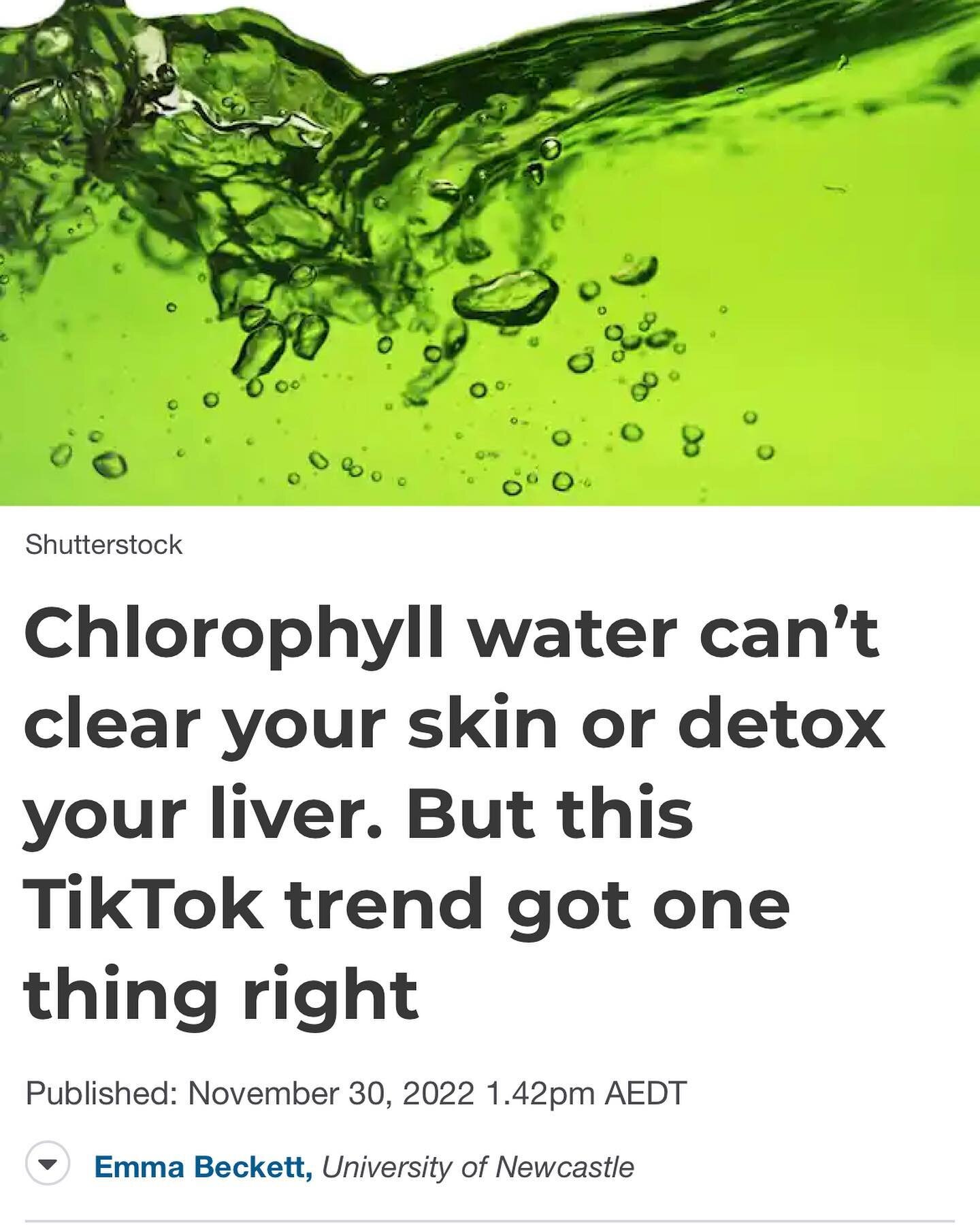 Chlorophyll water - it&rsquo;s not actually chlorophyll but it does contain actual water and that&rsquo;s probably the only benefit! Read more from me on this hype at @theconversationau 

Image is a screen shot if the top of my conversation article w