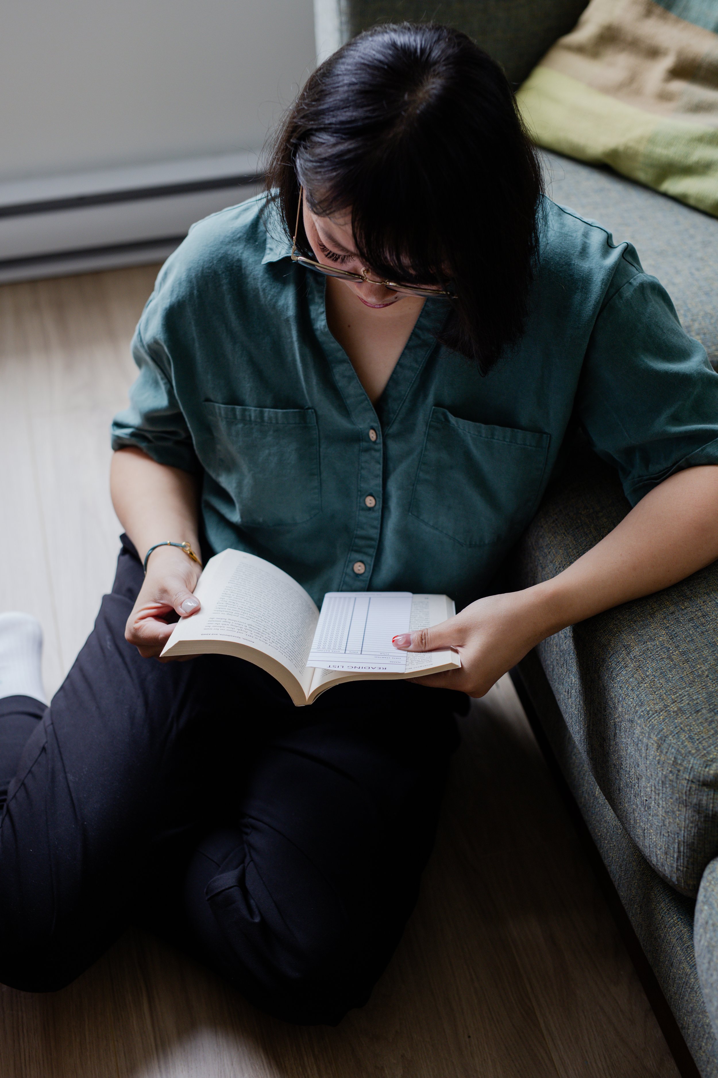 A woman reading a book