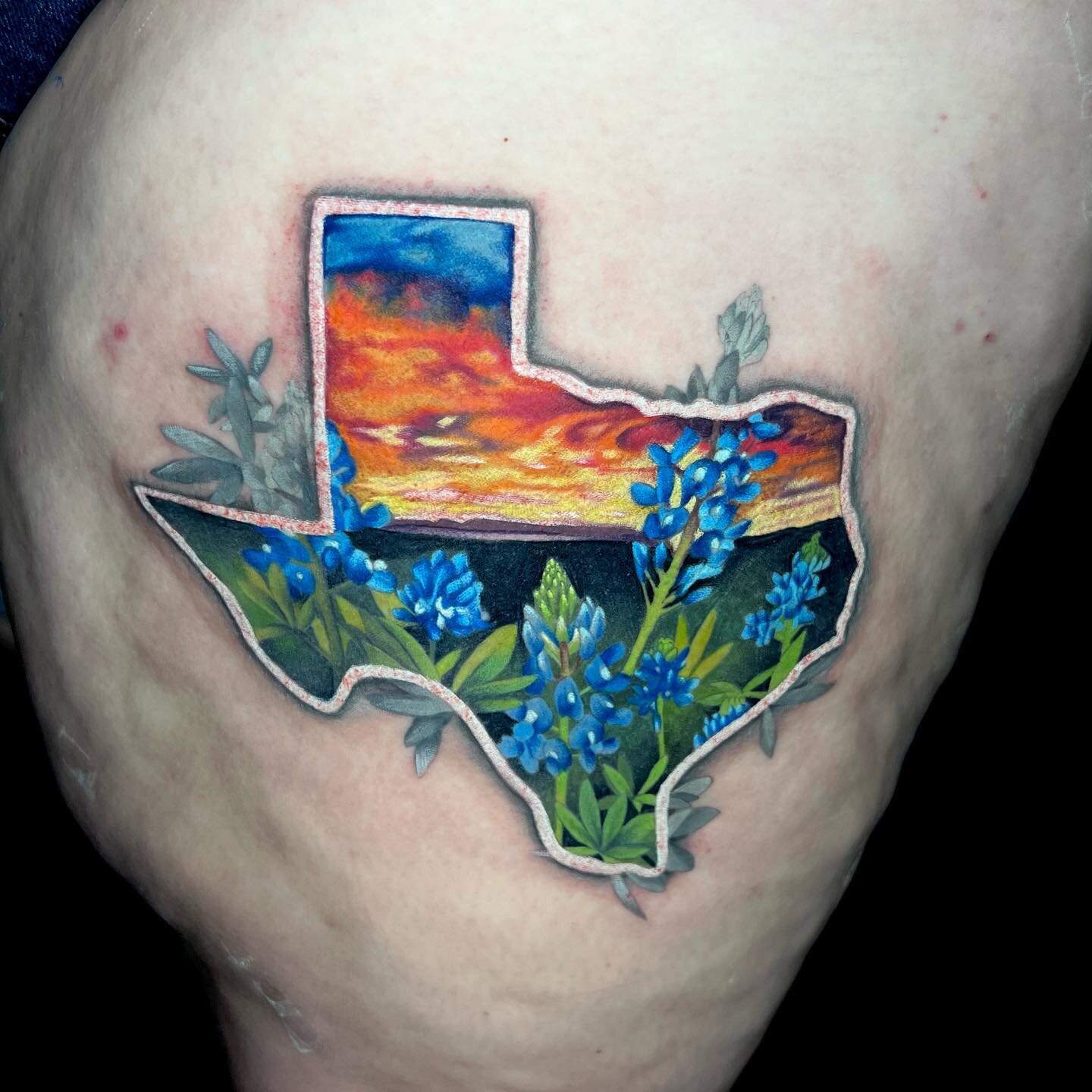 Nothing like a Texas sunset&hellip;Flowers are healed and sky and white are fresh; still a little red but you get the idea!

@mmsouthern
@satoritattoocollective

#texas #sunset #texassunset #bluebonnetts #dallastx #dallastattooartist #waxahachie #wax