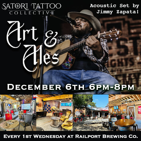 Decembers Art &amp; Ales will be featuring an acoustic set by Jimmy Zapata! Come out and color some original art drawn by our artist at Satori Tattoo Collective, have a brew and enjoy the vibes! Best coloring page wins a $50 gift certificate and a 4-