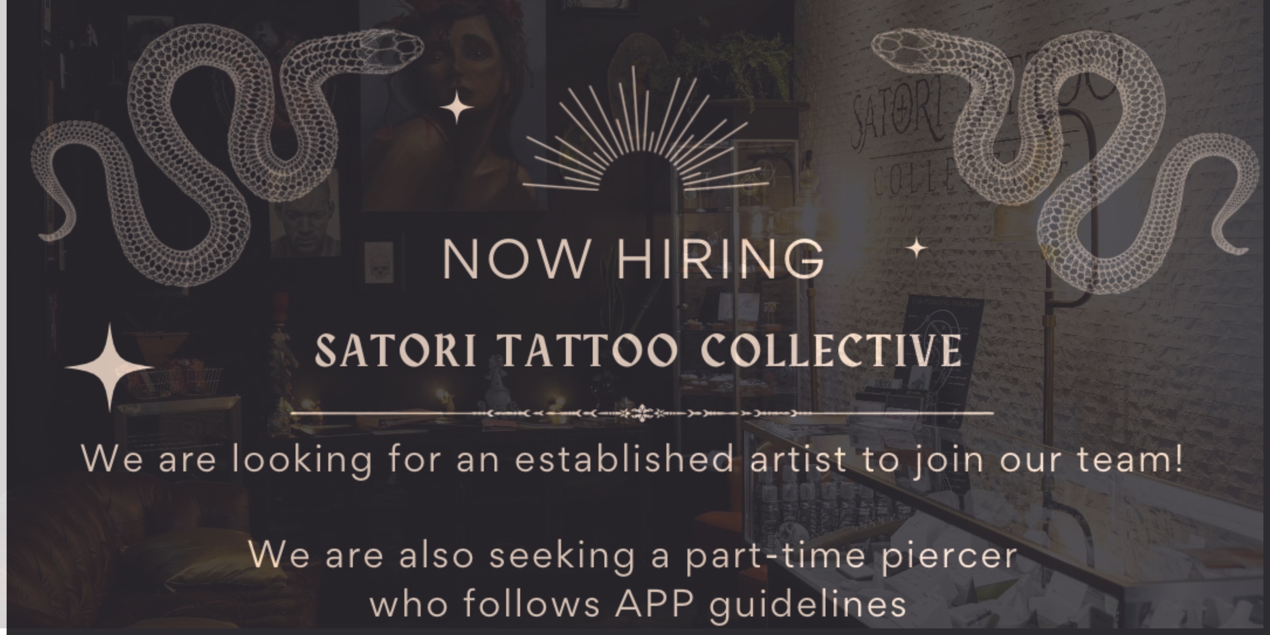 Now Hiring: Tattoo Artist + APP-Compliant Piercer at Satori Tattoo Collective