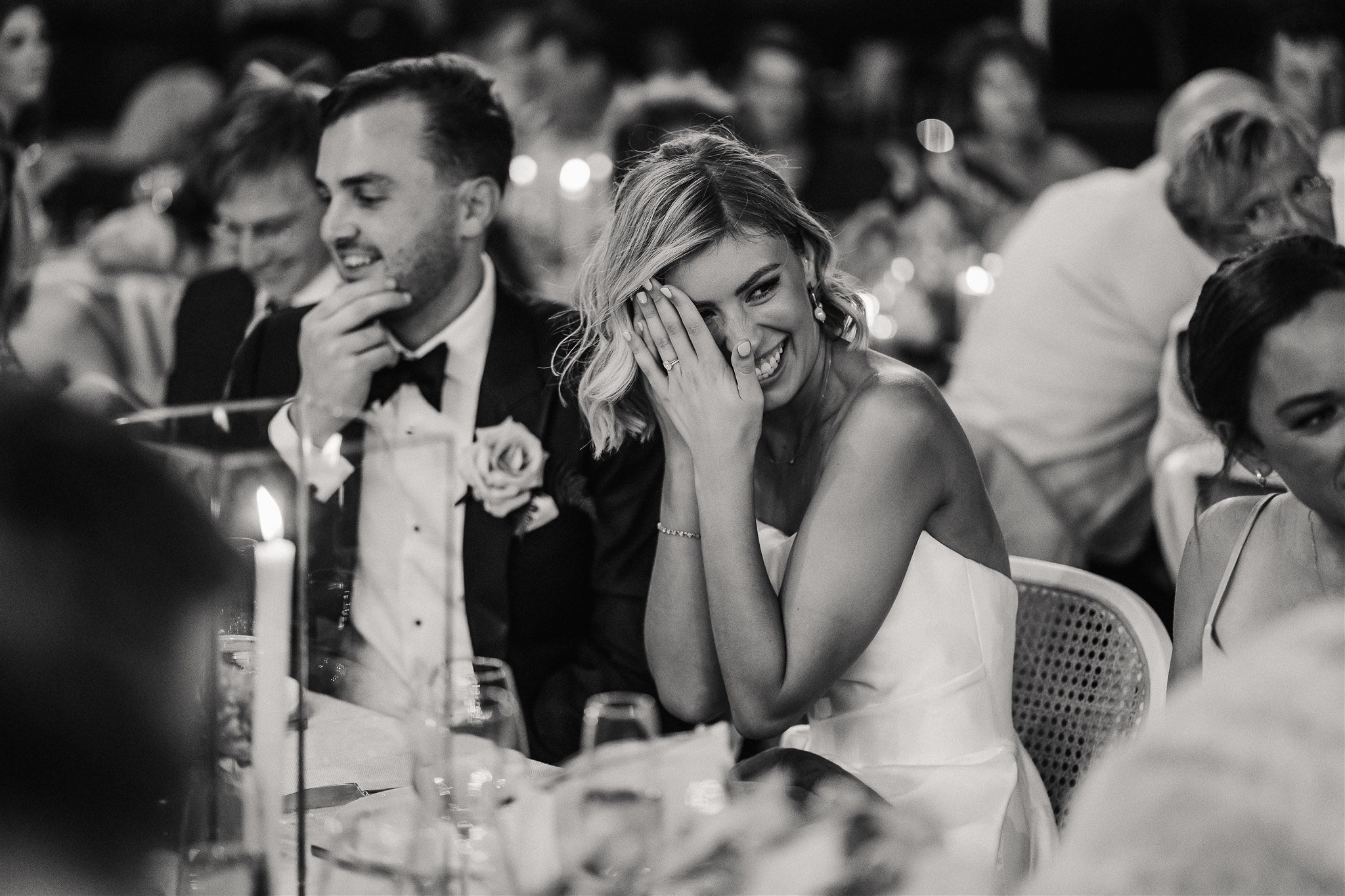  couple laughing in their reception at Assembly Yard in Fermantle Australia 